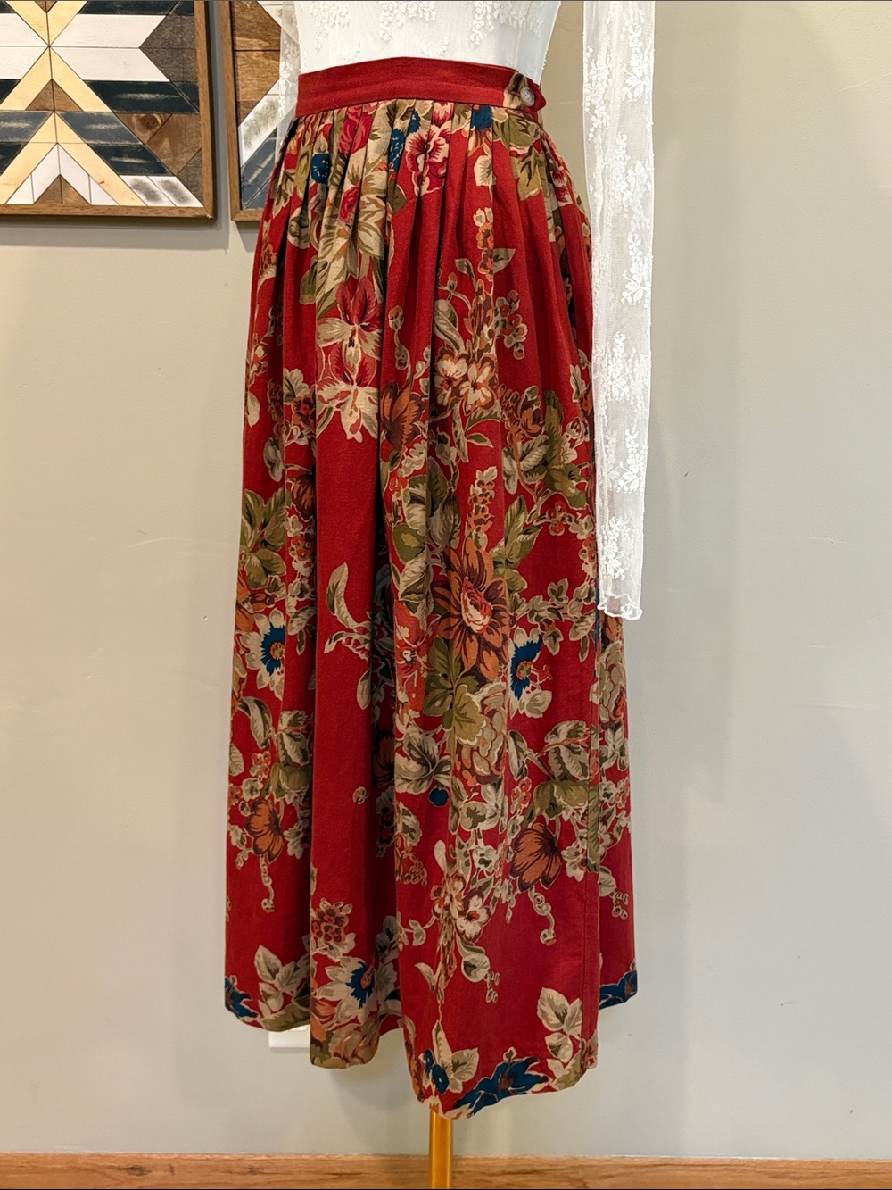 Vintage Ralph Lauren Red Floral Cottagecore Long Pleated Skirt size 4 - Picture 5 of 14